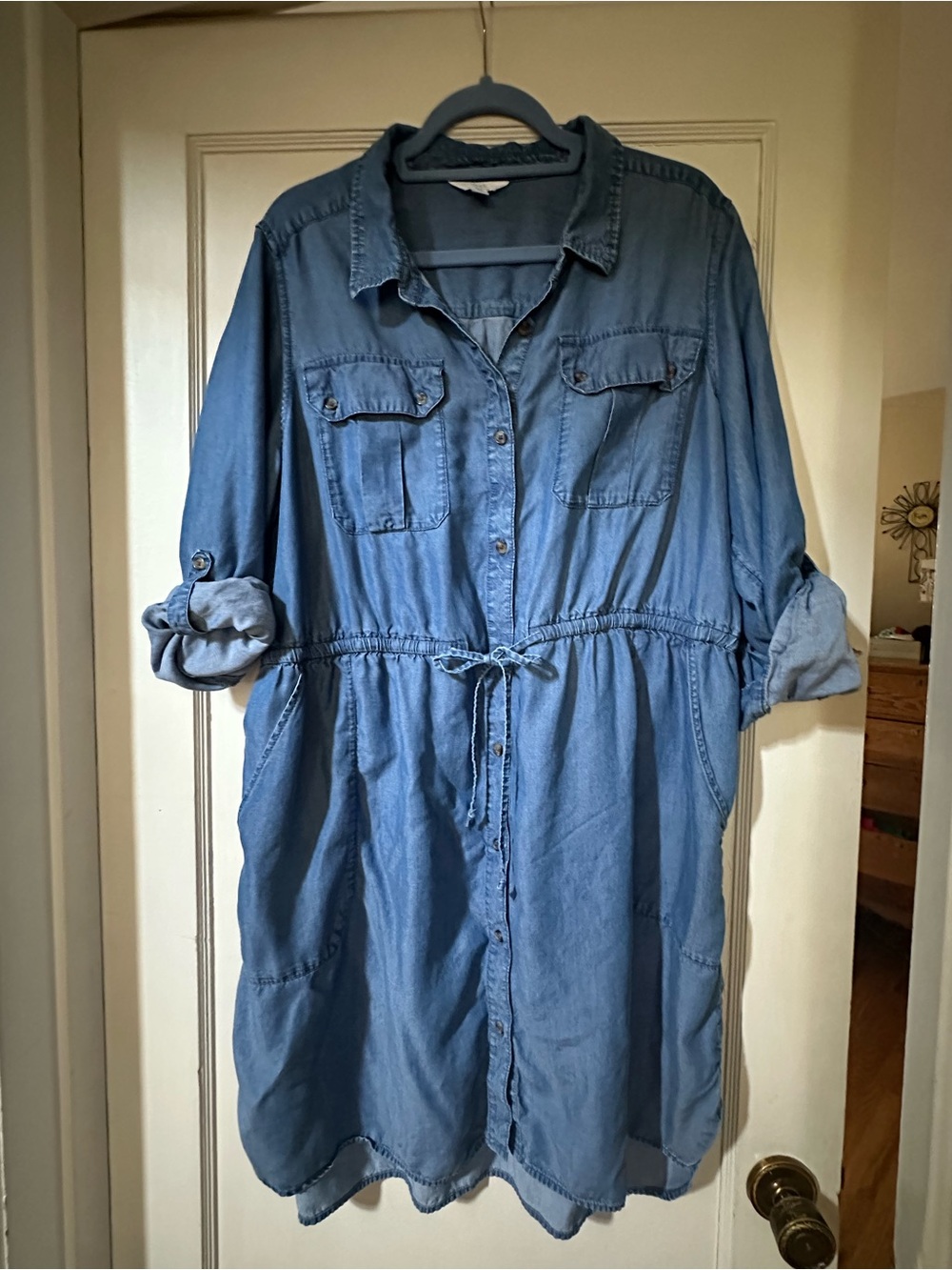 Time and Tru Light Blue Denim Midi Shirt Dress